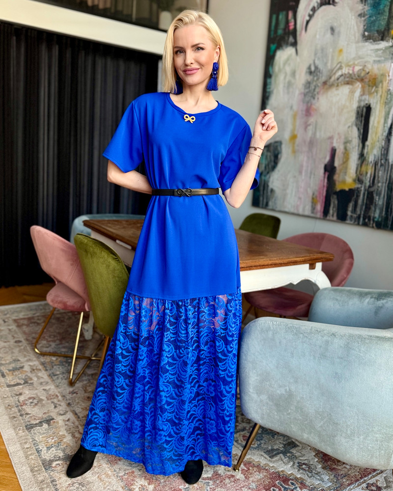 DOLLS LACE SHIRT MAXI DRESS ELECTRIC BLUE