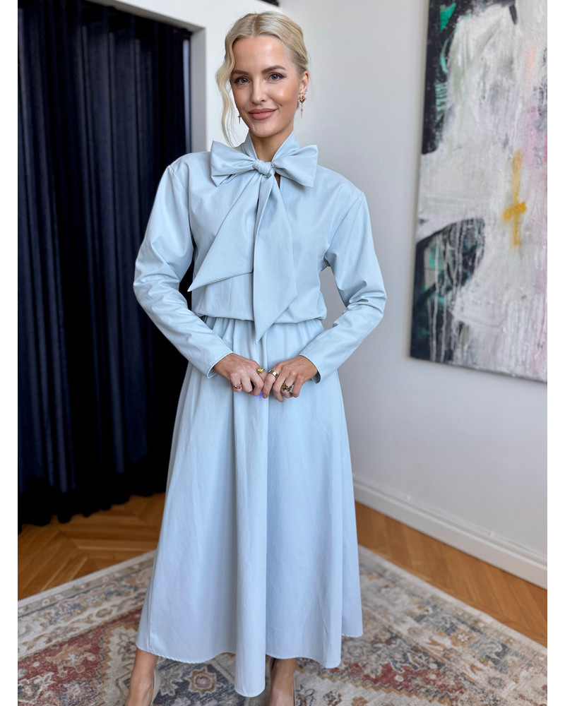SUPER BOW MIDI DRESS LIGHT BLUE