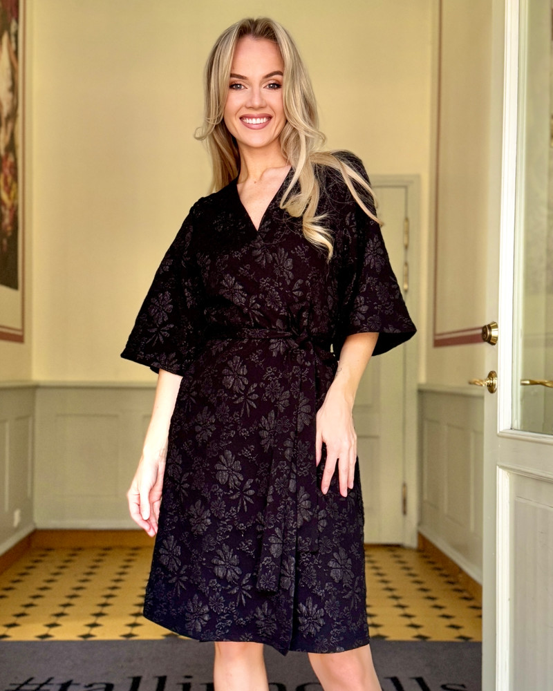 KIMONO JACQUARD DRESS BLACK