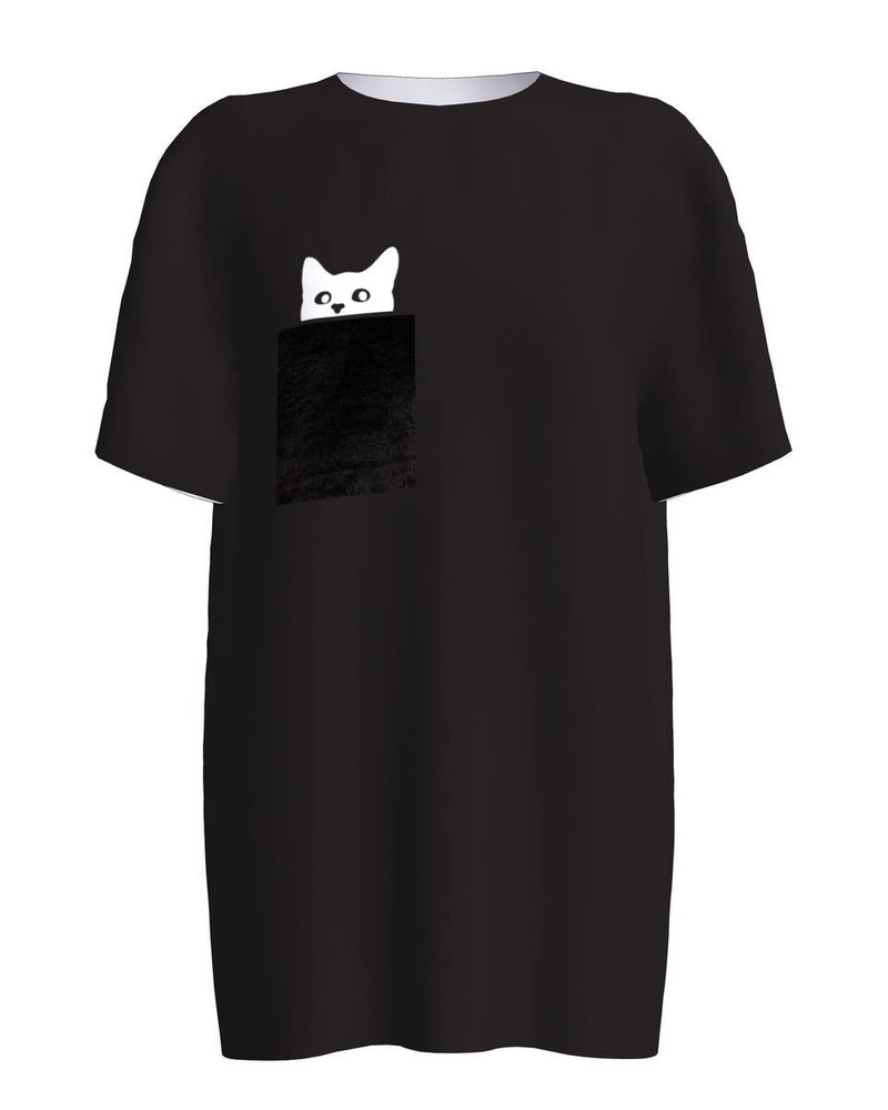 KITTY VELVET POCKET UNISEX T-SHIRT BLACK
