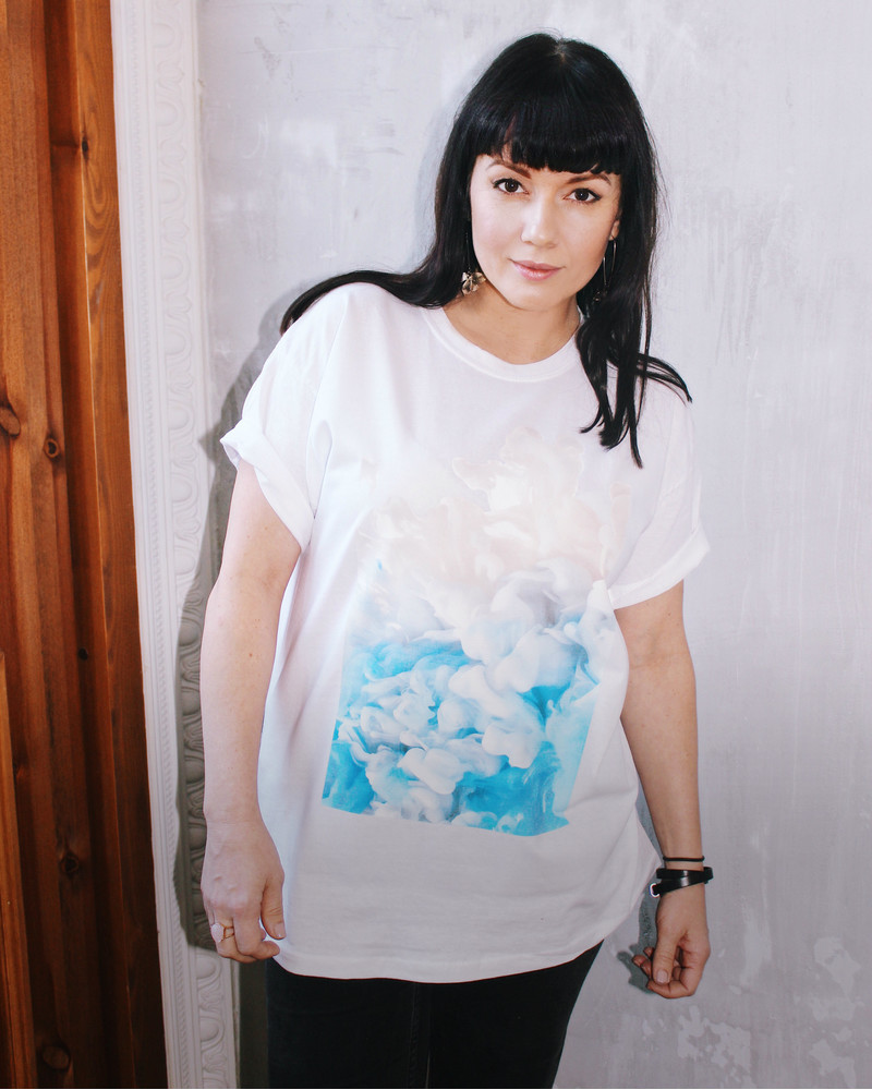 ABSTRACT WAVE UNISEX PRINT T-SHIRT WHITE