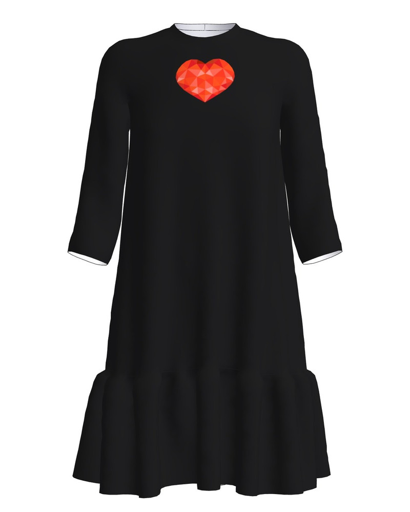 Red Heart Frill Dress Black