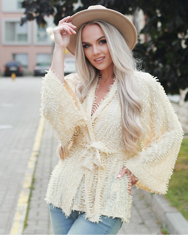 FRINGE JACKET CREAM YELLOW