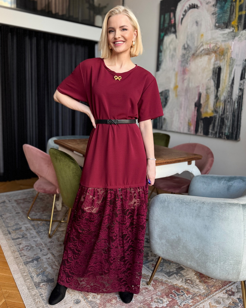 DOLLS LACE SHIRT MAXI DRESS BORDEAUX