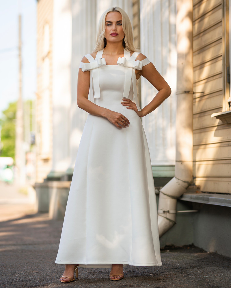 TRIPLE BOW MAXI DRESS WHITE