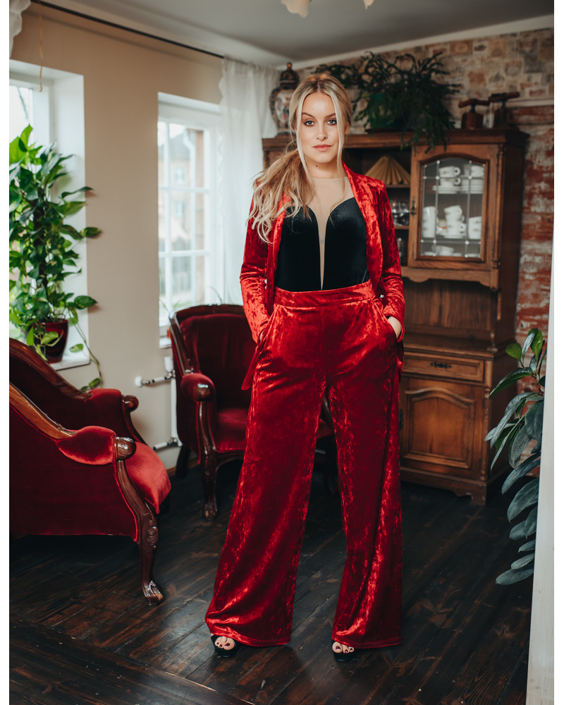 WIDE PANTS PATCHY VELVET RED