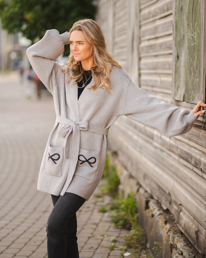 BOW KNIT CARDIGAN GREY