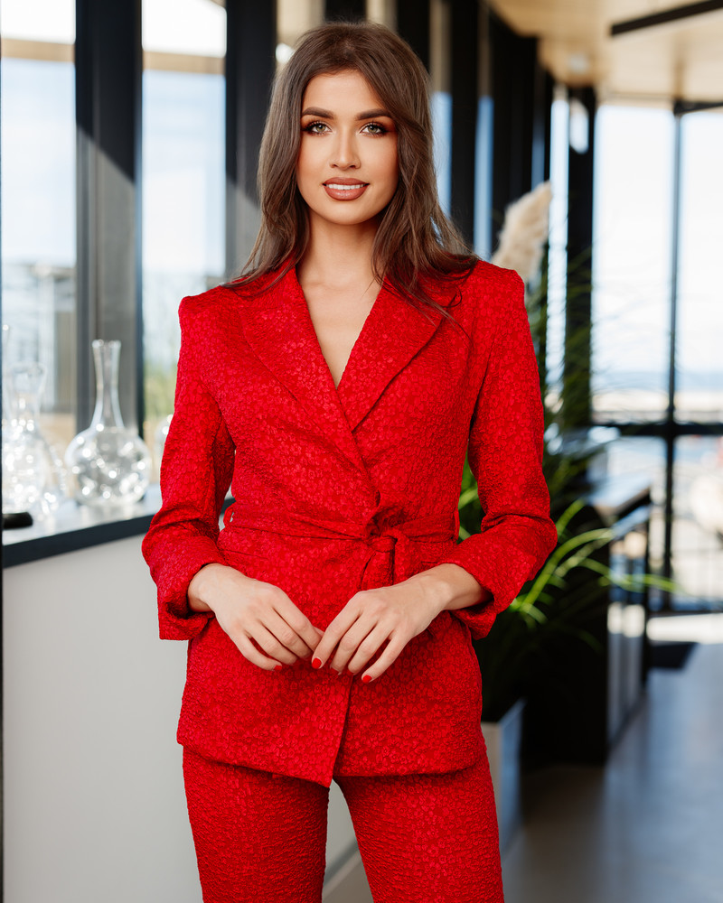 JACQUARD POWER SUIT JACKET RED