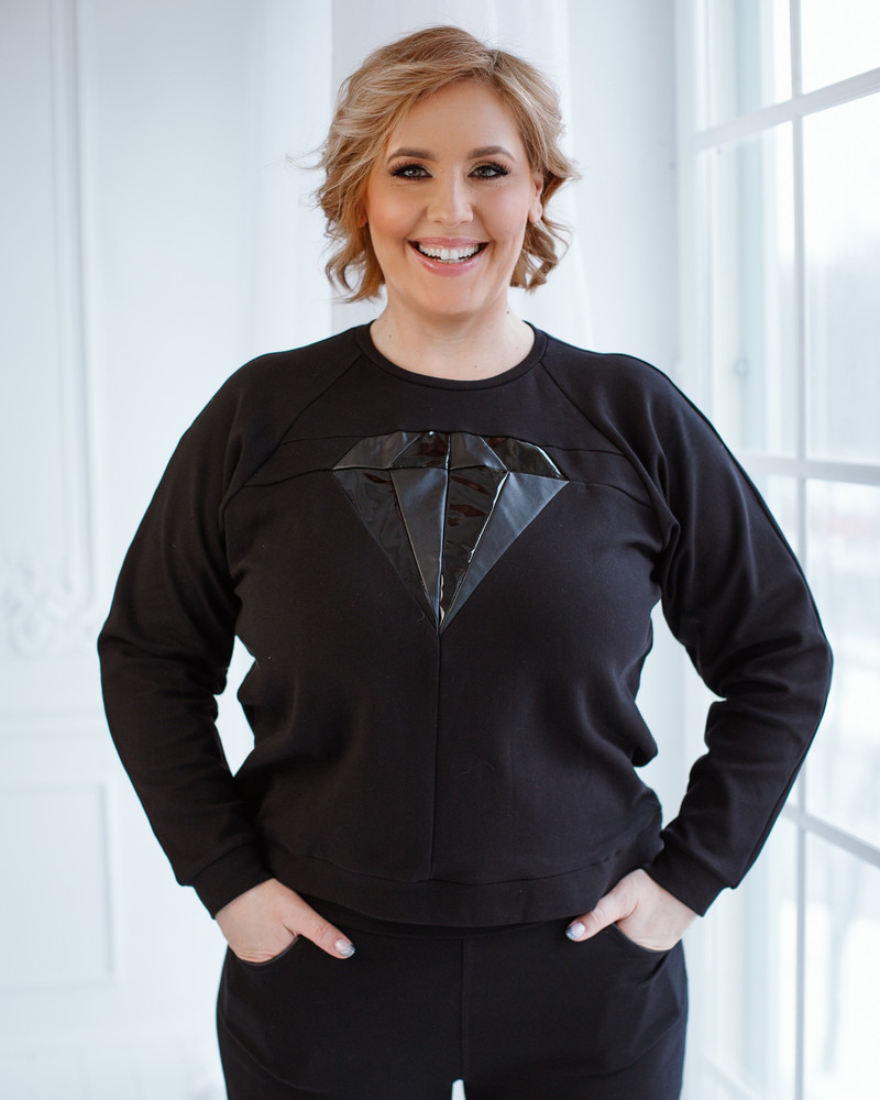 LEATHER DIAMOND SWEATSHIRT BLACK
