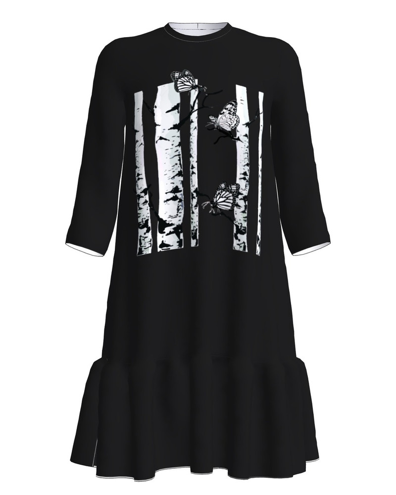 GIANT BUTTERFLIES FRILL DRESS BLACK