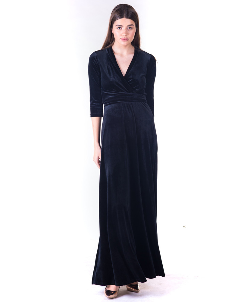 ELEGANT VELVET MAXI DRESS BLACK