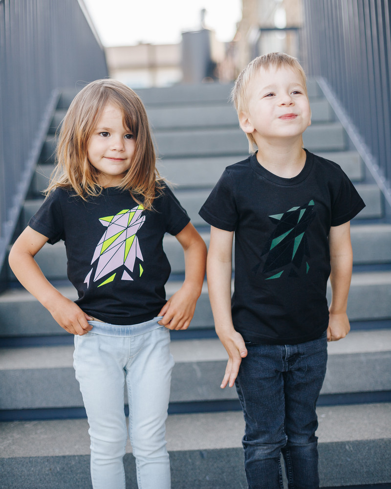 COLOR ABSTRACT WOLF KIDS T-SHIRT BLACK