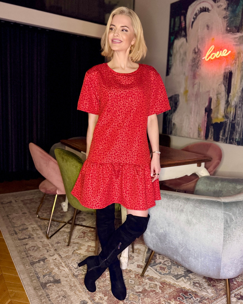 DRESS FRILL JACQUARD RED