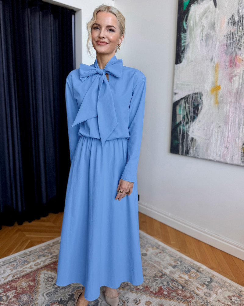 SUPER BOW MIDI DRESS BLUE