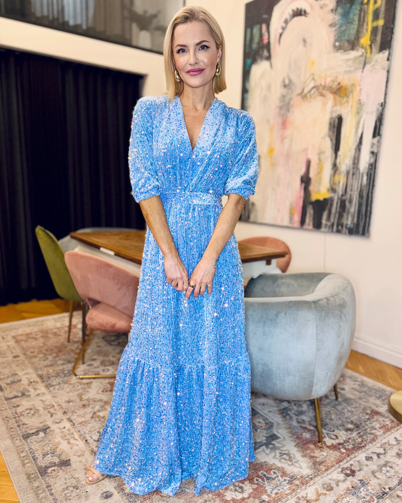 SEQUIN COMET MAXI DRESS LIGHT BLUE