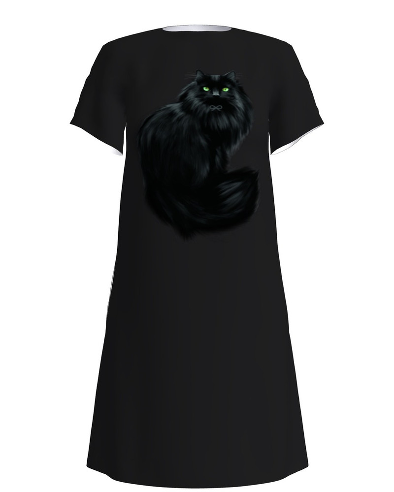 BLACK CAT PRINT DRESS BLACK