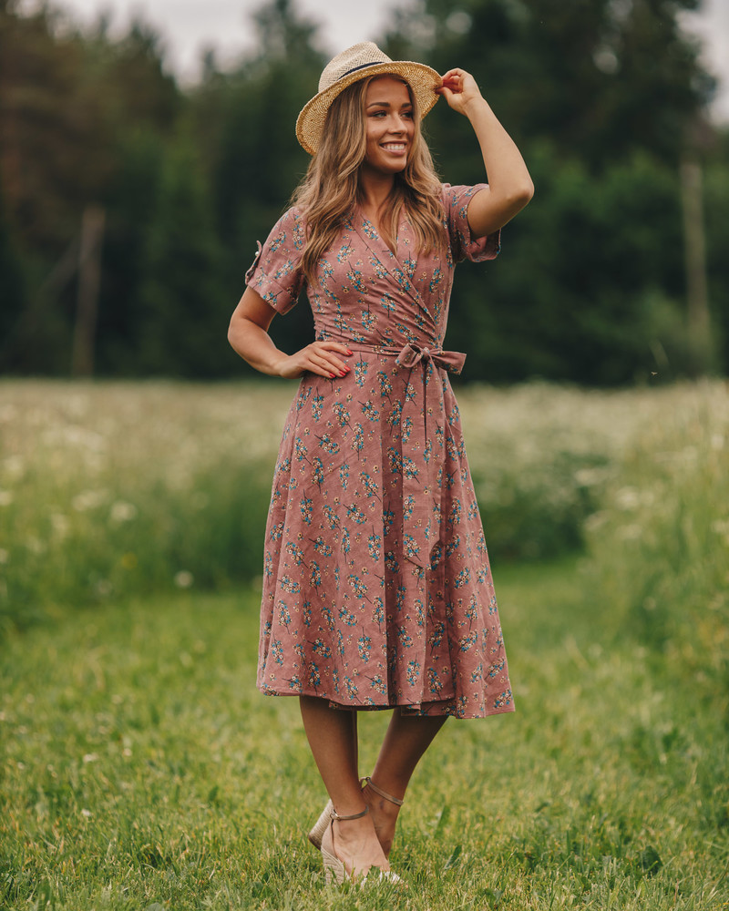 MOON PEARL MIDI DRESS FLORAL PINK