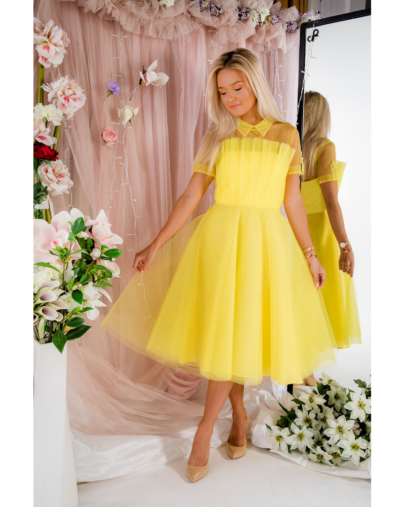 Yellow store mesh dress