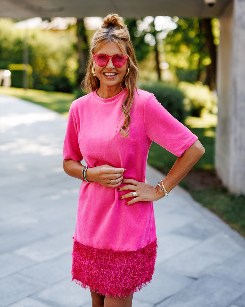 PURPOSE VELVET MINI DRESS FUSCHIA