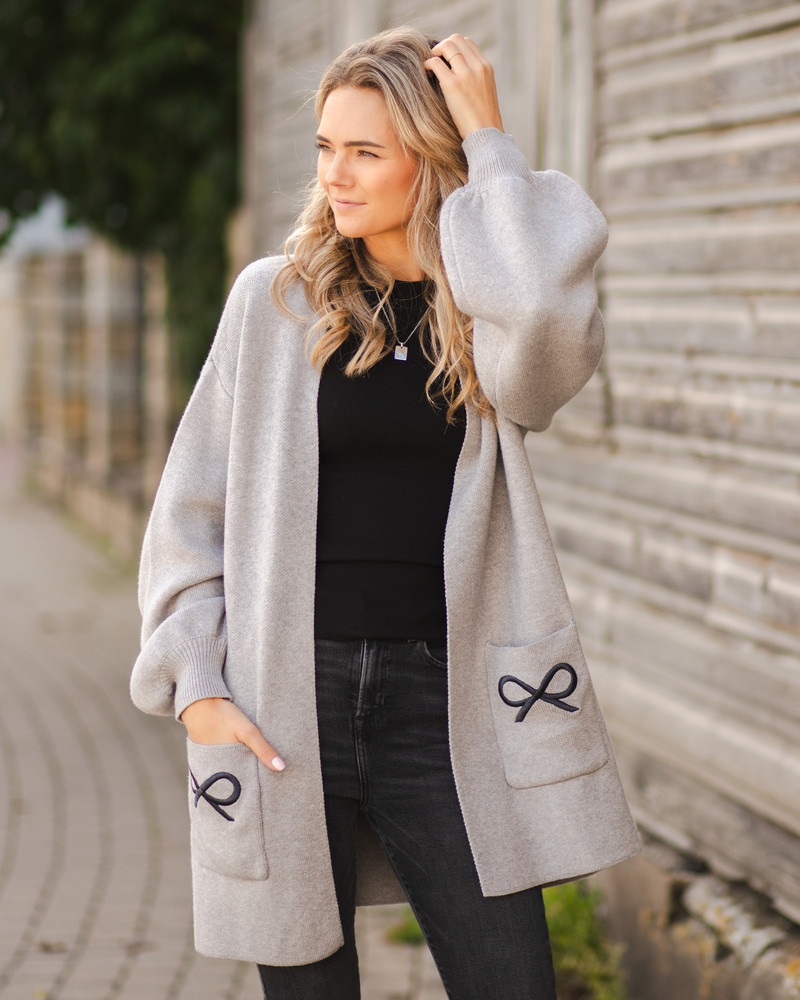 BOW KNIT CARDIGAN GREY