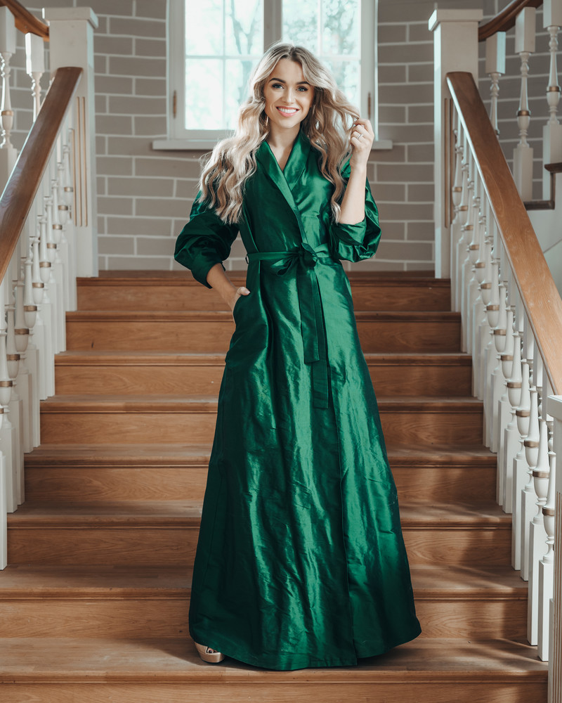 MOON MAXI SILK DRESS GREEN