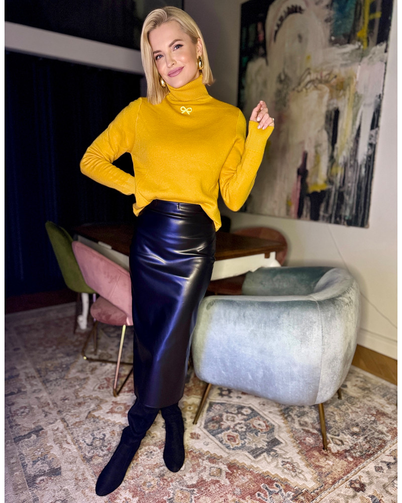 INES LEATHER PENCIL SKIRT BLACK MIDI