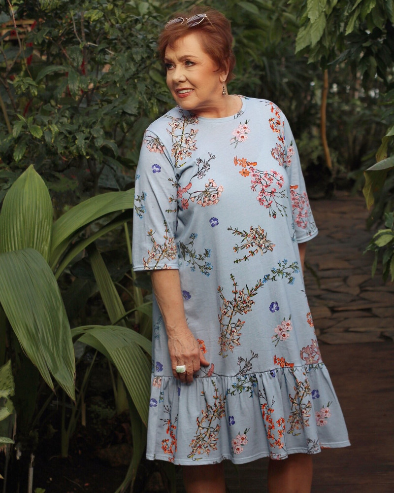 SUMMER FLOWER QUARTER FRILL DRESS BLUE