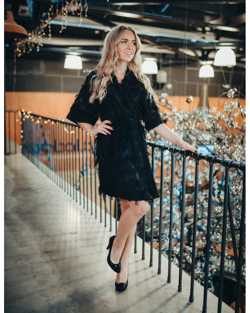 KIMONO FRINGE DRESS BLACK