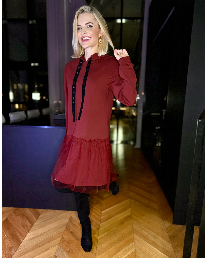 HOODIE TULLE DRESS BORDEAUX