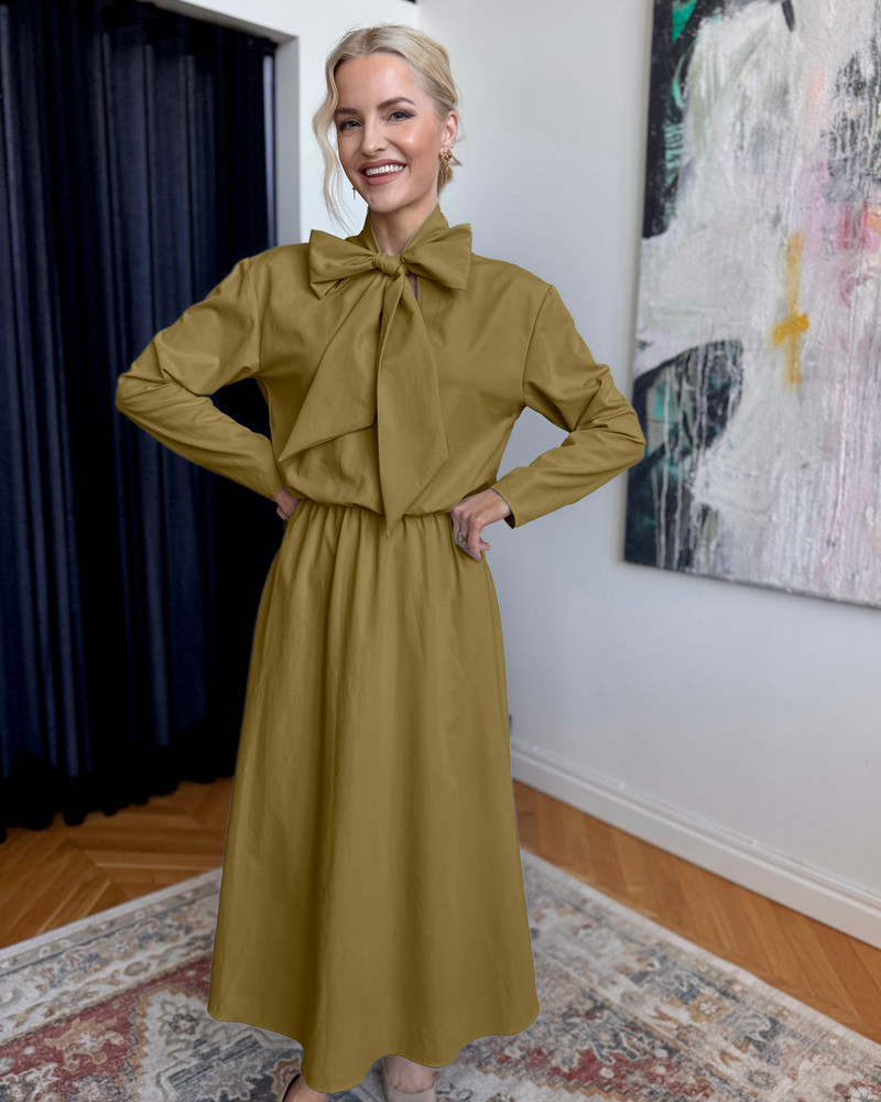 SUPER BOW MIDI DRESS GREEN