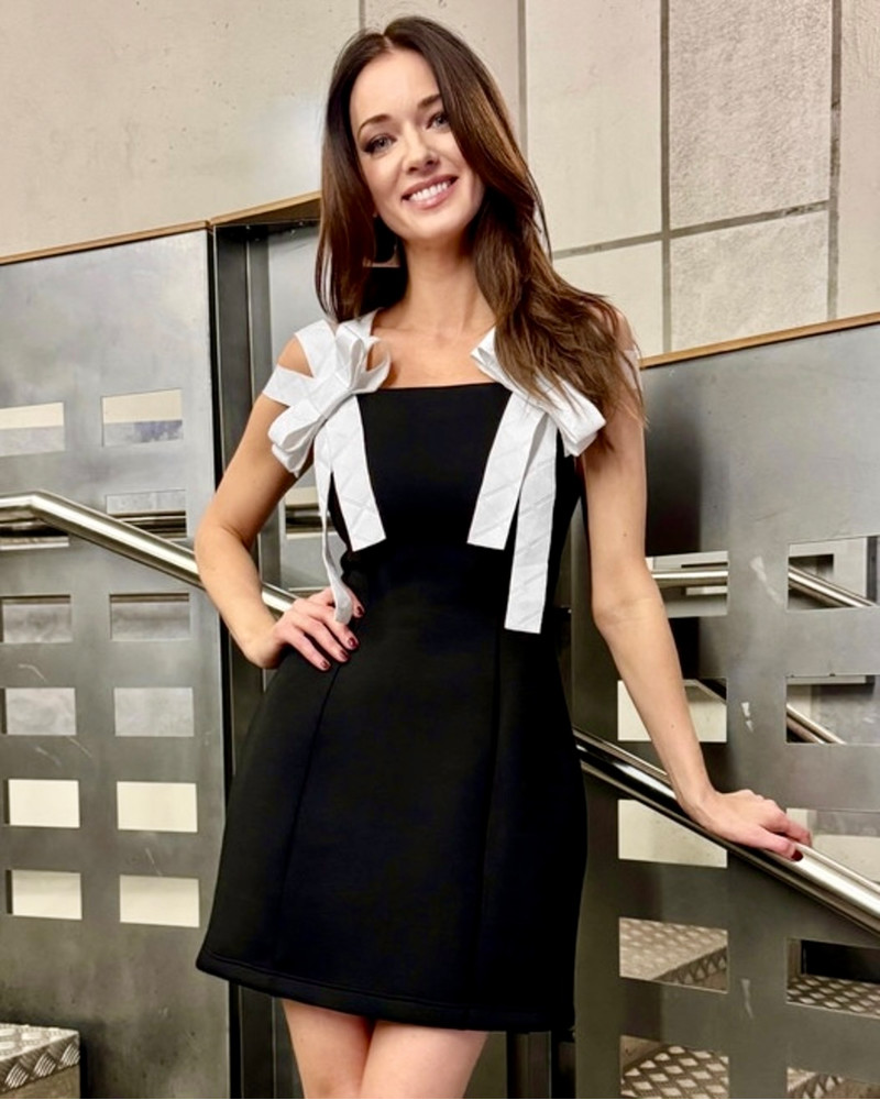 TRIPLE BOW MINI DRESS BLACK WHITE
