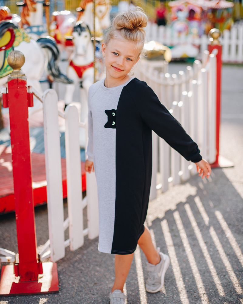 PEEK-A-BOO CAT KIDS SWEATER DRESS GREY