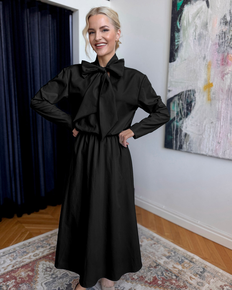 SUPER BOW MIDI DRESS BLACK