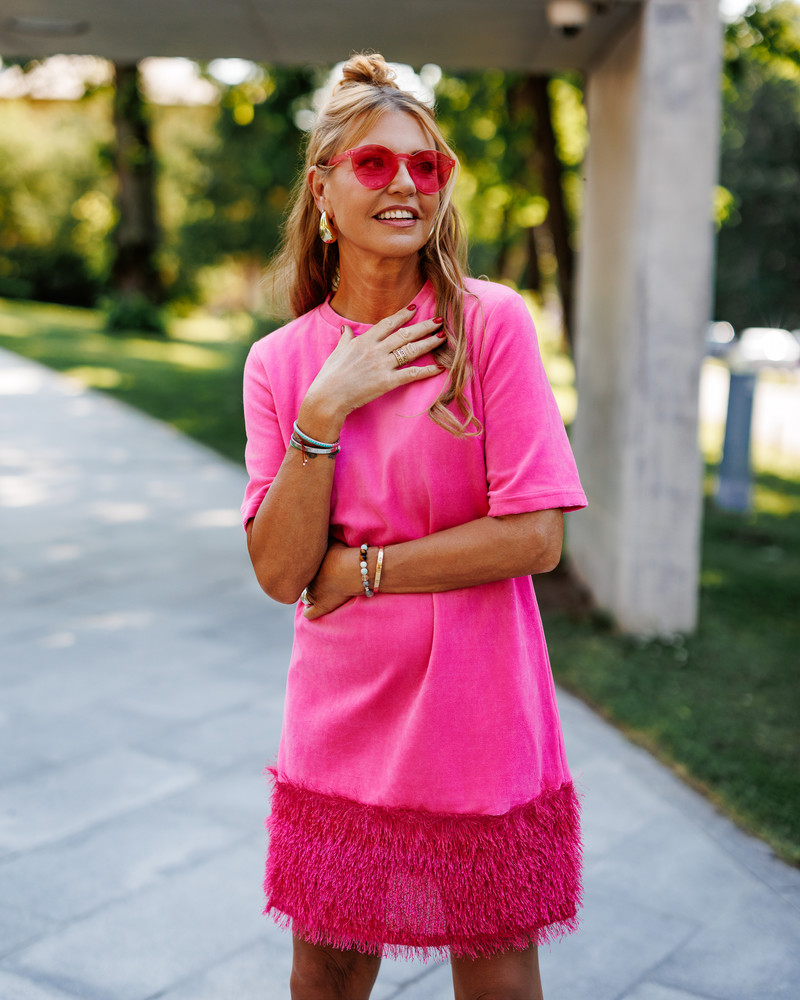 PURPOSE VELVET MINI DRESS FUSCHIA