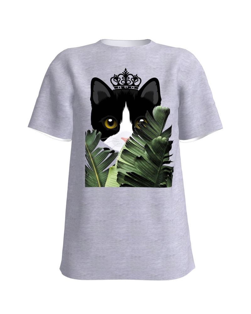 QUEEN OF CATS IN THE JUNGLE T-SHIRT LIGHT GREY OVERSIZE