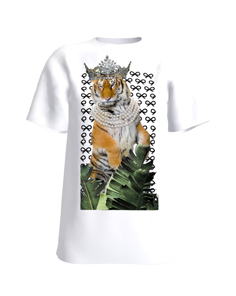 QUEEN OF THE JUNGLE PRINT SLIM T-SHIRT WHITE