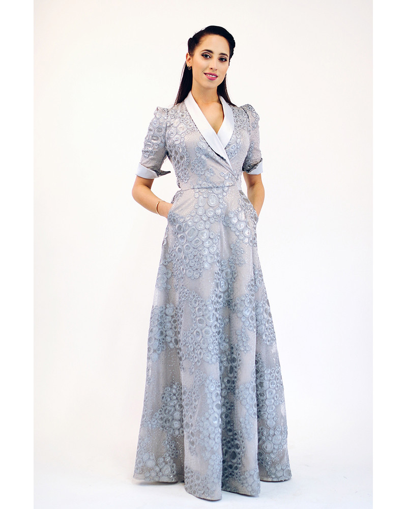 MOON MAXI DRESS SEQUIN LACE SILVER
