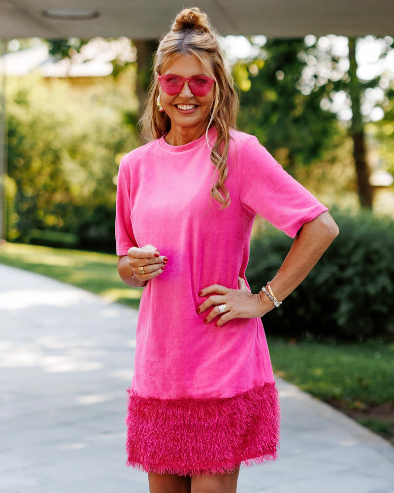 PURPOSE VELVET MINI DRESS FUSCHIA