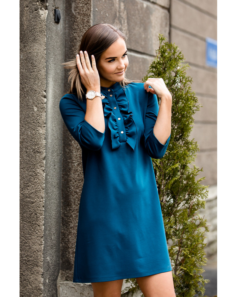 FRILL LINE DRESS TURQUOISE