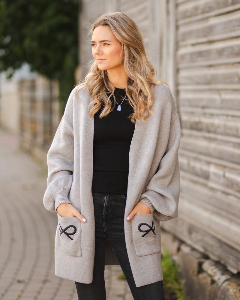 BOW KNIT CARDIGAN GREY