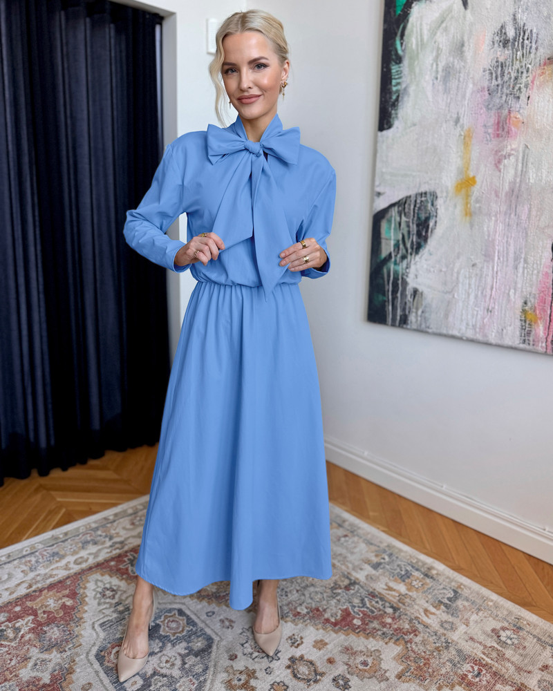 SUPER BOW MIDI DRESS BLUE