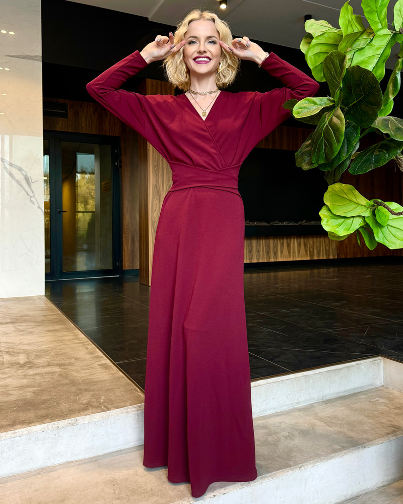 TIMELESS MAXI DRESS BAT SLEEVE BORDEAUX