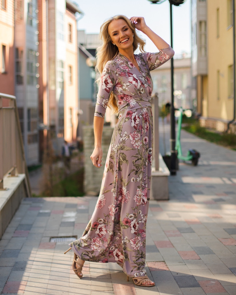 FLOWER ELEGANT MAXI DRESS GREY