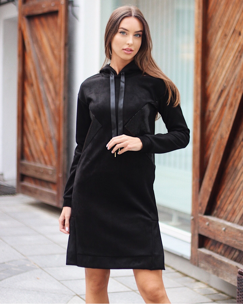 TRIANGLE HOODED DRESS LEATHER BLACK