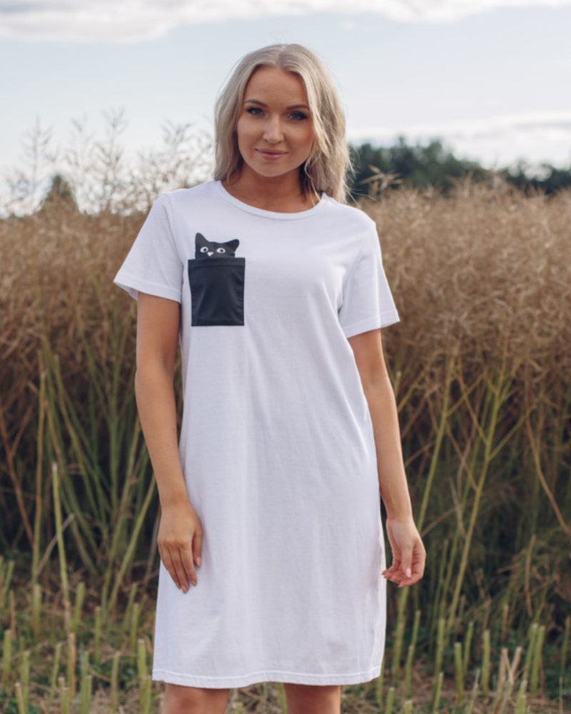 KITTY IN POCKET DRESS WHITE