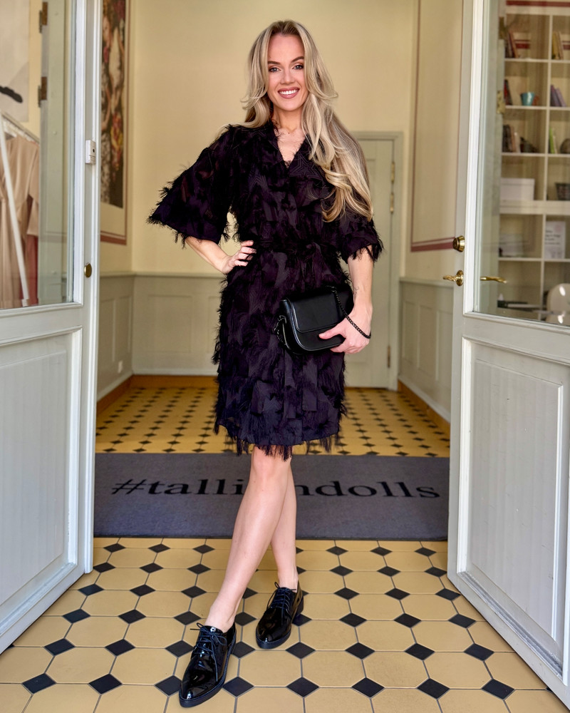 KIMONO FRINGE DRESS BLACK