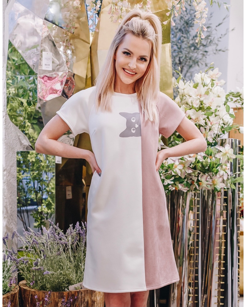 PEEK-A-BOO CAT SUEDE DRESS WHITE/PLUM