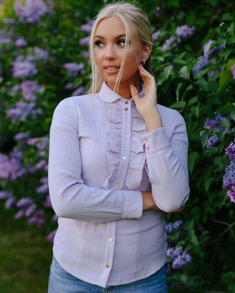 FRILL POPPERED BLOUSE LILAC