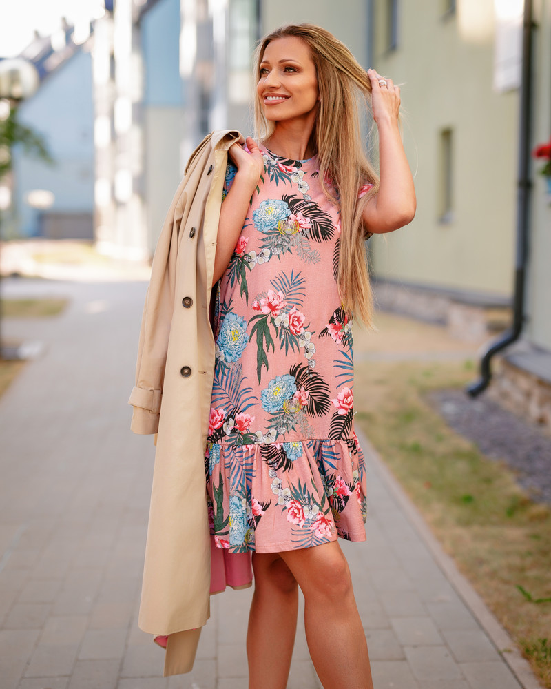 ROSE TROPICAL HOLIDAY FRILL DRESS
