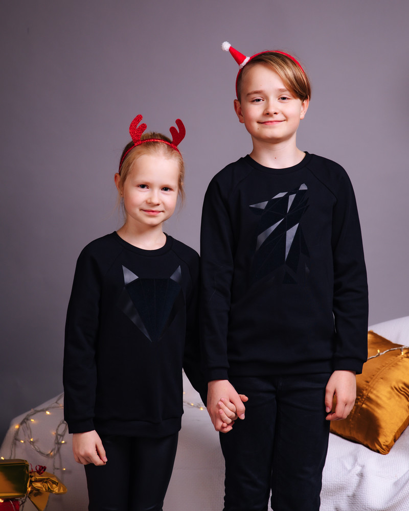 ABSTRACT WOLF KIDS SWEATSHIRT BLACK